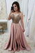 Spaghetti Straps A Line Split Prom Dress, Pink Beaded Evening Dresses PDJ47
