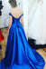 Royal Blue A Line Appliques Satin Charming Prom Dresses PDJ39