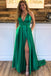 Green A Line  Halter Sexy Split Prom Dresses With Pockets PDJ75