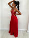 A-Line Spaghetti Straps Red Chiffon Prom Dresses with Lace Split PDL33