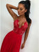 A-Line Spaghetti Straps Red Chiffon Prom Dresses with Lace Split PDL33