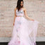 A Line Halter Sleeveless Floor Length Floral Pink Prom Dresses PDJ32
