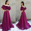 Two Piece A-Line Off the Shoulder Purple Chiffon Prom Dress with Appliques PDH5