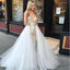 A-Line Spaghetti Straps Floor Length White Detachable Train Prom Dress with Appliques PDQ65