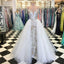A-Line Spaghetti Straps Floor Length White Detachable Train Prom Dress with Appliques PDQ65