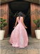 A-Line V-Neck Sweep Train Pink Lace Prom Dress with Split PDP10