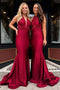 Mermaid V-Neck Burgundy Long Convertible Prom Bridesmaid Dress PDR23