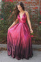 A-Line Spaghetti Straps Floor-Length Fuchsia Sequined Prom Dress PDL68