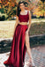 Two Pieces Scoop Sleeveless Burgundy Split Sexy Long Prom Dresses PDG97