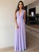 A-Line V-Neck Floor-Length Lilac Chiffon Prom Bridesmaid Dress PDL74