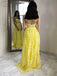 Charming A-Line Spaghetti Straps Floor-Length Yellow Lace Prom Dress PDL73