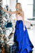 Two Piece Spaghetti Straps Floor-Length Royal Blue Prom Dress with Lace Bodice PDL92
