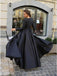 A-Line Round Neck Long Sleeves Black Long Prom Dress PDK61