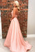 A-Line Halter Backless Sweep Train Pink Prom Dress with Appliques PDN21