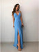 A-Line Spaghetti Straps Floor-Length Sky Blue Prom Dress with Split PDN30