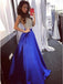 A-Line Halter Backless Sweep Train Royal Blue Prom Dress with Beading Pockets PDN33