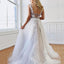 A Line Deep V-Neck Backless White Tulle Prom Dress With Appliques PDQ63