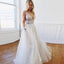A Line Deep V-Neck Backless White Tulle Prom Dress With Appliques PDQ63