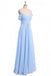 A-line Sky Blue Long Bridesmaid Dress, Off Shoulder Chiffon Long Prom Dress PDO81