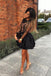 Charming A Line Long Sleeves Lace Black Short Homecoming Dresses PPD60