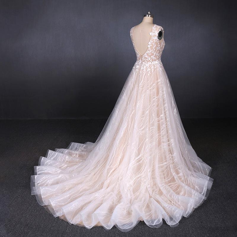 A Line Lace Sleeveless Elegant Wedding Dress, Backless Long Bridal Dresses PDQ27