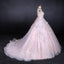Romantic Pearl Pink Ball Gown Wedding Dress, Sweetheart Appliques Bridal Gown PDQ24