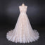 A Line Lace Sleeveless Elegant Wedding Dress, Backless Long Bridal Dresses PDQ27