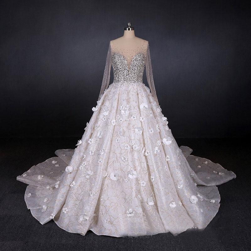 Luxurious Long Sleeves Flowers Ball  Gown Wedding Dress, Bridal Dresses PDQ25