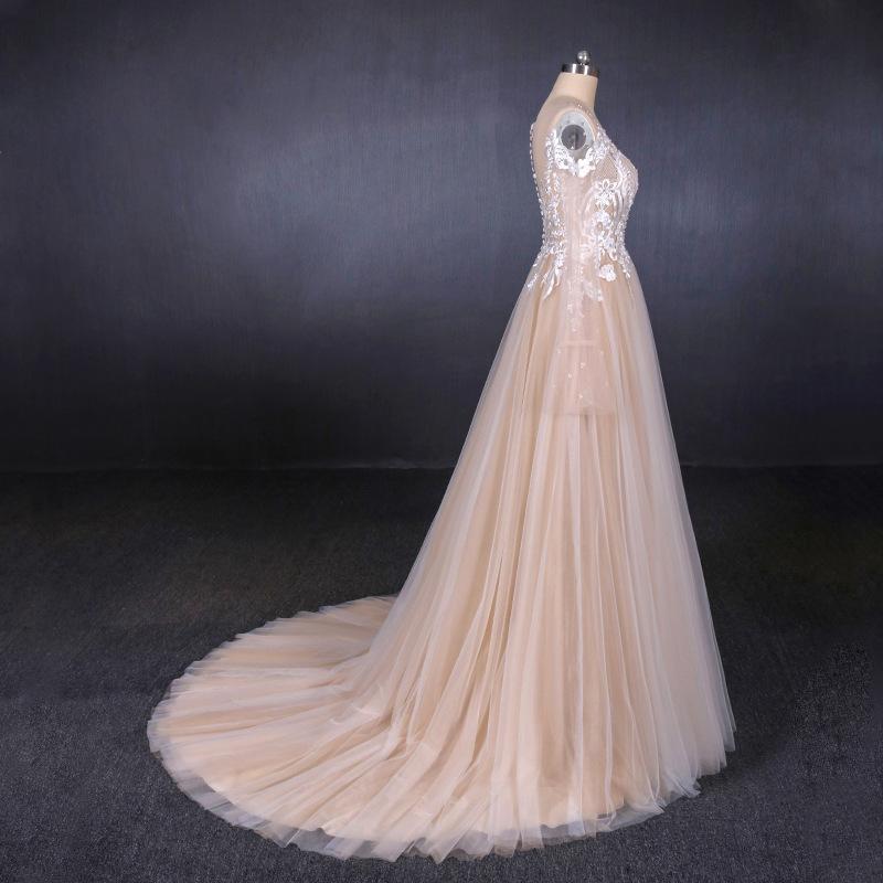 Charming A Line Long Sleeves Lace Appliques Tulle Wedding Dress PDQ30
