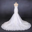 Sweetheart Mermaid Lace Appliques Button Back Long Wedding Dress PDQ29