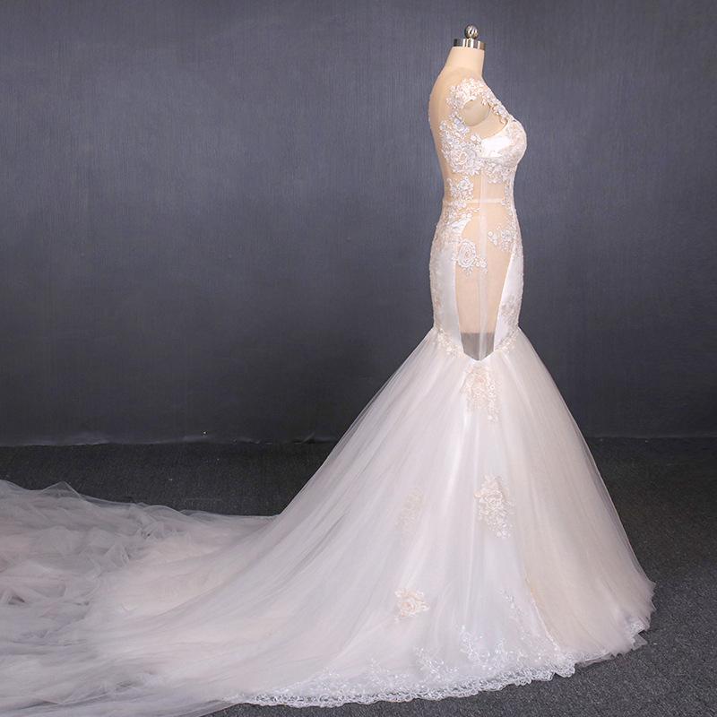 Charming Mermaid Tulle Wedding Dress, Chapel Train Long Bridal Gown PDQ14