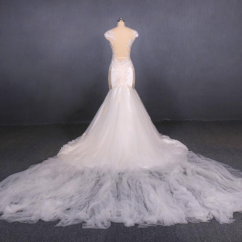 Charming Mermaid Tulle Wedding Dress, Chapel Train Long Bridal Gown PDQ14