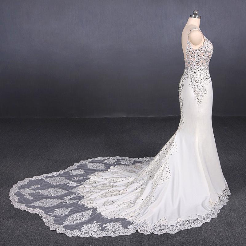 Mermaid Spaghetti Straps Beading Wedding Dress, Elegant Appliques Bridal Dresses PDQ15