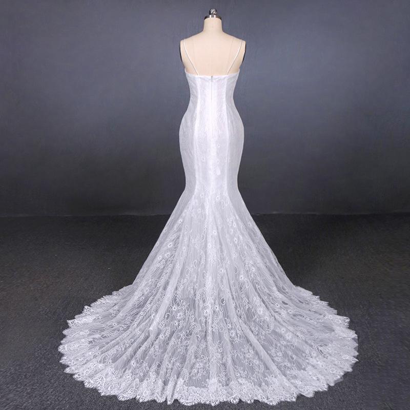 Mermaid Spaghetti Straps Lace Wedding Dress, Fashion Long Bridal Dresses PDQ17