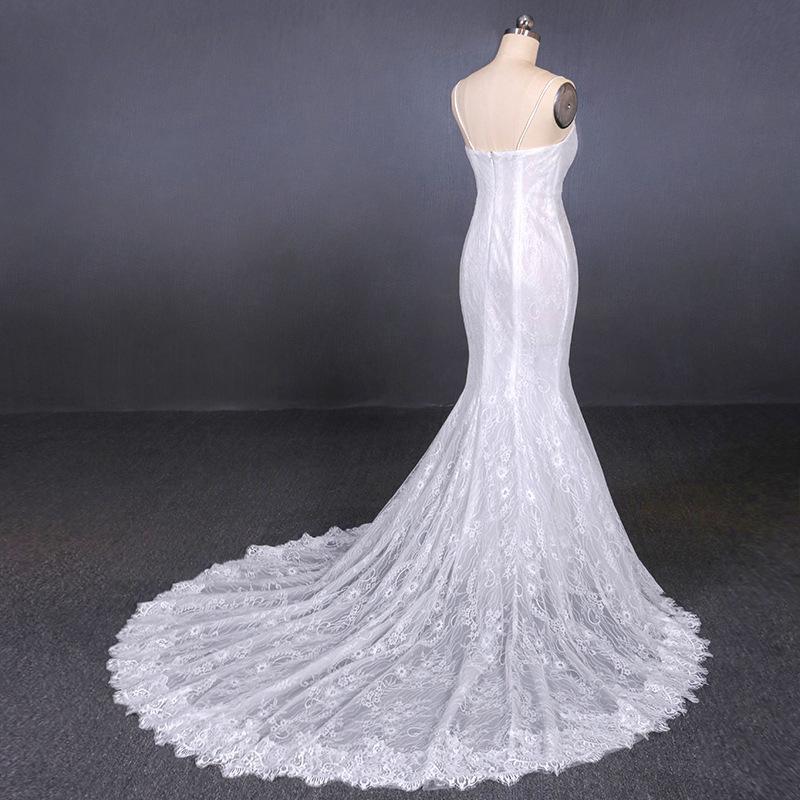 Mermaid Spaghetti Straps Lace Wedding Dress, Fashion Long Bridal Dresses PDQ17