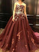 Strapless Burgundy Sleeveless Long Prom Dress with Appliques PDH36