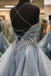 Gray Tulle Beads Long Prom Dress A Line Formal Evening Dresses PDQ33