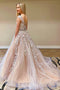 Chic A Line Off the Shoulder Lace Appliques Long Prom Dresses, Tulle Evening Dresses TD85