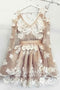 Unique Tulle Lace Short Prom Dress, Long Sleeves Homecoming Dress PDP29