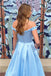 Light blue 3d flowers long prom dresses, off shoulder long graduation dresses mg04