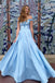 Elegant Light Blue 3D Flowers Long Prom Dresses, Off the Shoulder Graduation Dresses TD87