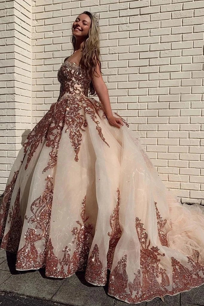Puffy Sweetheart Ball Gown Strapless Prom Dress with Sequins Beading trendtydresses Puffy Sweetheart Ball Gown Strapless Prom Dress with Sequins Beading trendtydresses