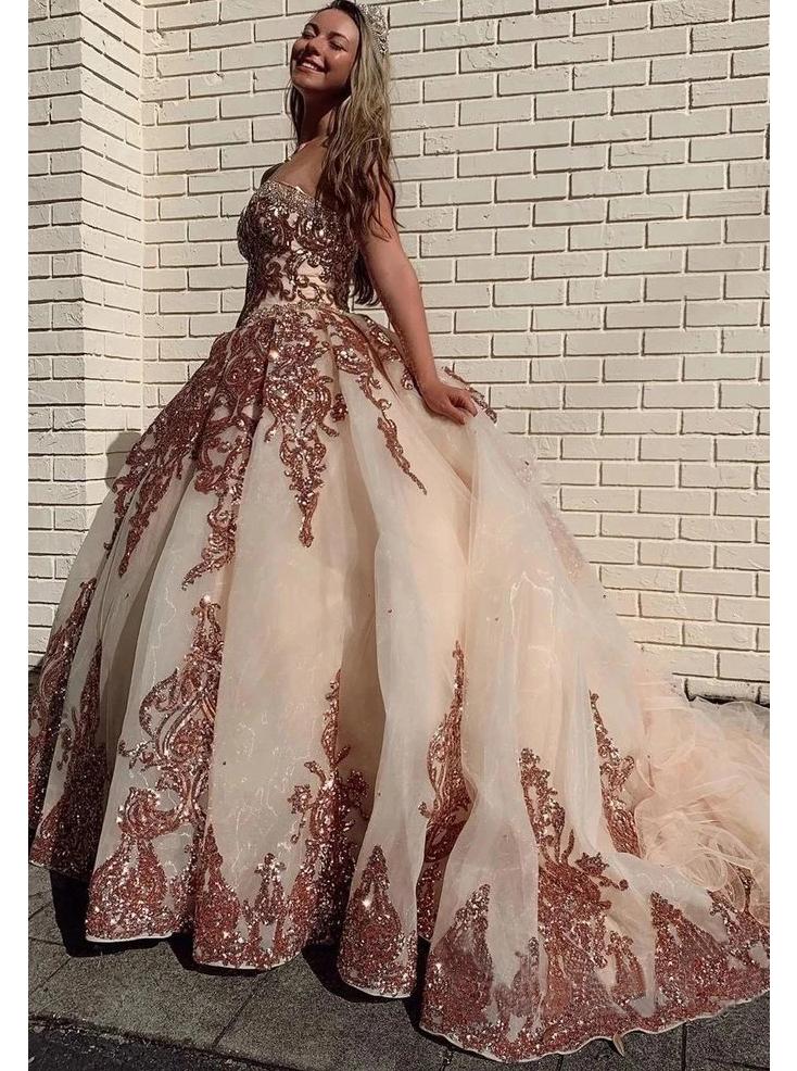 Sweetheart ball gown prom dress with sequins beading, puffy party dresses mg10