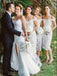 Elegant Off the Shoulder White Lace Tea Length Bridesmaid Dress PDN1