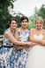Scoop Ink Blue Print Bridesmaid Dress with Belt PPD93