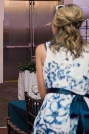 Scoop Ink Blue Print Bridesmaid Dress with Belt PPD93
