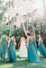 High-Low Teal V Neck A Line Bridesmaid Dress with Pleats PPD96