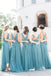 High-Low Teal V Neck A Line Bridesmaid Dress with Pleats PPD96