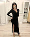 Sheath Long Sleeves Split Black Sexy Prom Dresses, Formal Evening Dresses PDI80