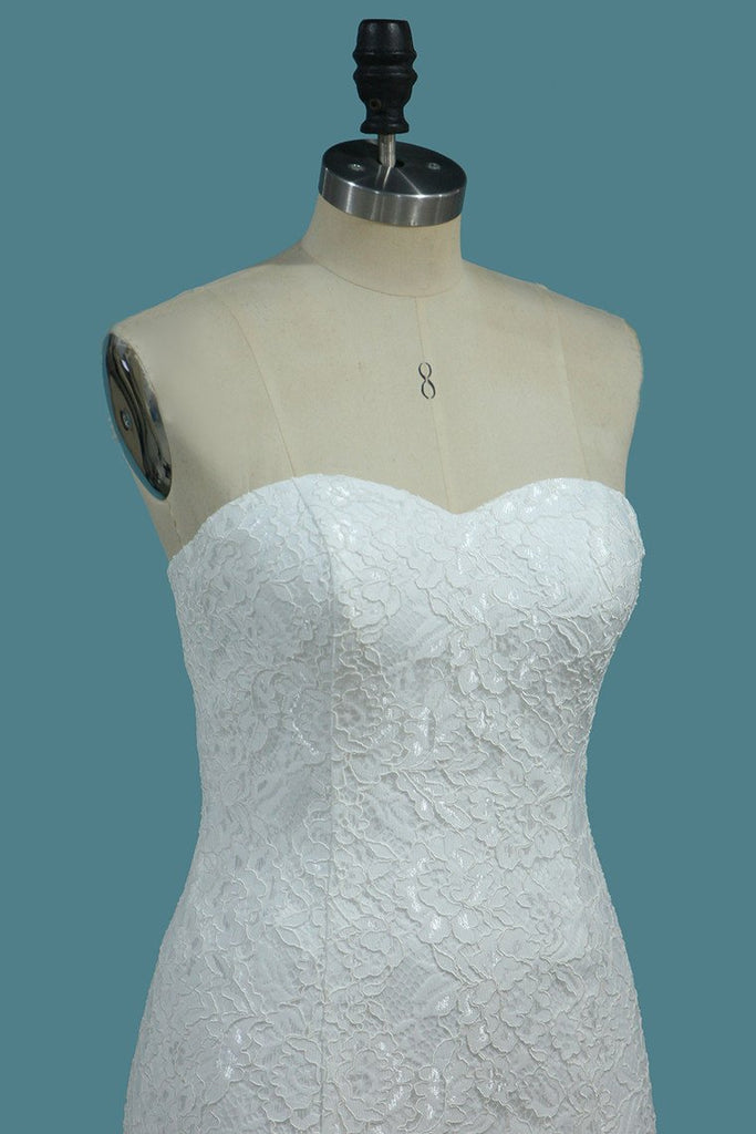 Charming Lace Mermaid Sweetheart Sweep Train Wedding Dresses PDE72